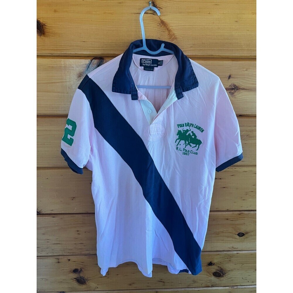 Vtg 90s Polo Ralph Lauren Cut & Sew Embroidered Logo Pink XL Polo Shirt